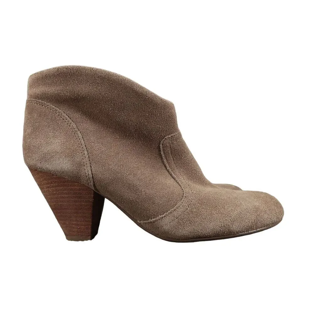 Carlos Shoes Womens 7.5 Ankle Boots Slip On Leather Stacked Heel Brown Fashion